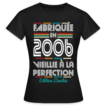 2006 – Hergestellt – Perfekt gereift - Frauen T-Shirt - Schwarz - Vorne - AI Model Female 172 dark (172cm)
