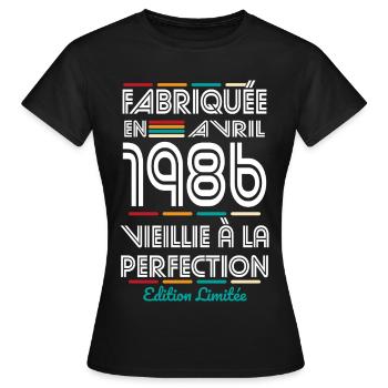 40-jähriges Jubiläum – Hergestellt im April 1986 - Frauen T-Shirt - Schwarz - Vorne - AI Model Female 172 dark (172cm)