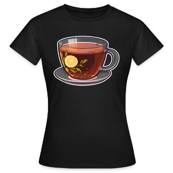 Tea Cup Glass Lemon Warm Water Leaves Warm - Women's T-Shirt - black - Front - AI Model Female 172 dark (172cm)