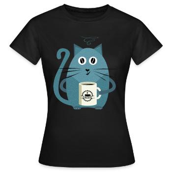 Kitty Drinking Coffee - Funny Cats - Women's T-Shirt - black - Front - AI Model Female 172 dark (172cm)