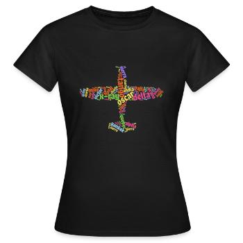 Word cloud plane alphabet school pilot gift - Women's T-Shirt - black - Front - AI Model Female 172 dark (172cm)