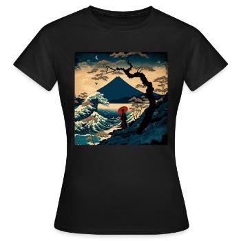 En attendant l’arrivée de la déesse Hokusai Style - T-shirt Femme - noir - Devant - AI Model Female 172 dark (172cm)