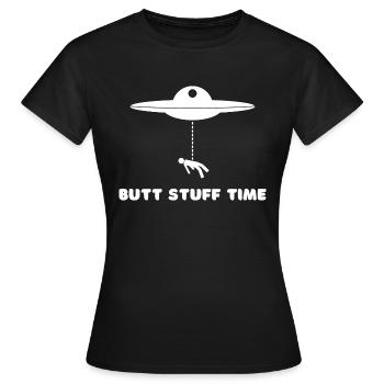 Funny UFO Abduction Human Experiments - Frauen T-Shirt - Schwarz - Vorne - AI Model Female 172 dark (172cm)
