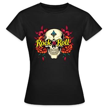 Rock'n'Roll Skull with Flowers - Women's T-Shirt - black - Front - AI Model Female 172 dark (172cm)