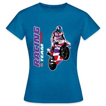 Moto Racing - Superbike - T-shirt Femme - bleu saphir antique chiné - Devant - AI Model Female 172 dark (172cm)