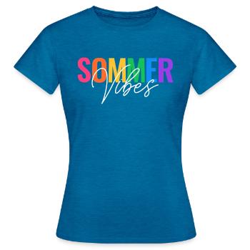 SOMMER VIBES STIMMUNG - Frauen T-Shirt - Antikblaues Saphir meliert - Vorne - AI Model Female 172 dark (172cm)