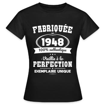 Anniversaire 75 ans - Fabriquée en 1948 - T-shirt Femme - noir - Devant - AI Model Female 172 dark (172cm)