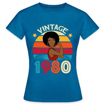 Vintage 1978 Geburtstag Starke Frau - Frauen T-Shirt - Antikblaues Saphir meliert - Vorne - AI Model Female 172 dark (172cm)