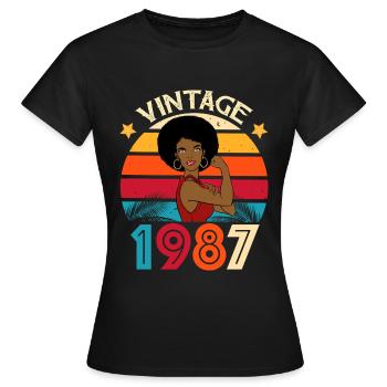 1987 Geburtstagsfrau Vintage Geschenkidee Frau - Frauen T-Shirt - Schwarz - Vorne - AI Model Female 172 dark (172cm)