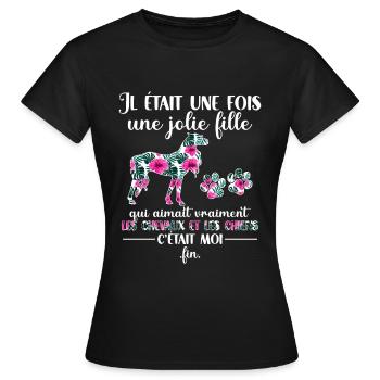 Chevaux Fille Chien Cheval Humour Cadeau - T-shirt Femme - noir - Devant - AI Model Female 172 dark (172cm)