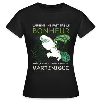 La Martinique Le Billet Le Bonheur - T-shirt Femme - noir - Devant - AI Model Female 172 dark (172cm)