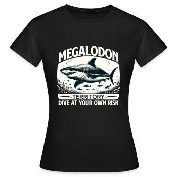 Megalodon Territory Alert | Ocean Shark Diving - Women's T-Shirt - black - Front - AI Model Female 172 dark (172cm)