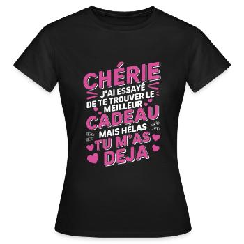 Chérie Trouver Le Meilleur Cadeau Couple Amour - T-shirt Femme - noir - Devant - AI Model Female 172 dark (172cm)