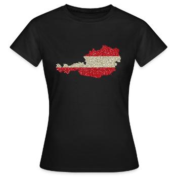 Österreich Glitzer Heimatland Rot Weiss Rot Stolz - Frauen T-Shirt - Schwarz - Vorne - AI Model Female 172 dark (172cm)