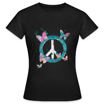 Schmetterlinge Frieden - Frauen T-Shirt - Schwarz - Vorne - AI Model Female 172 dark (172cm)