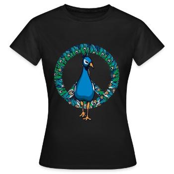 Pfau Friedenszeichen - Frauen T-Shirt - Schwarz - Vorne - AI Model Female 172 dark (172cm)