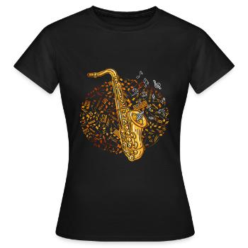 Saxophon Musiknoten Melodie - Frauen T-Shirt - Schwarz - Vorne - AI Model Female 172 dark (172cm)