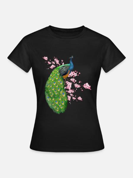Blumen Pfau - Frauen T-Shirt - Schwarz