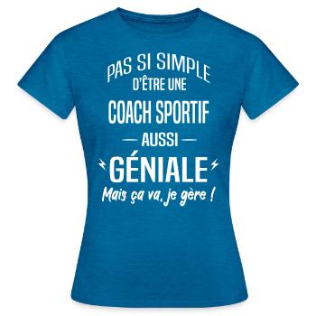 Coach Sportif - T-shirt Femme - bleu saphir antique chiné - Devant - AI Model Female 172 dark (172cm)