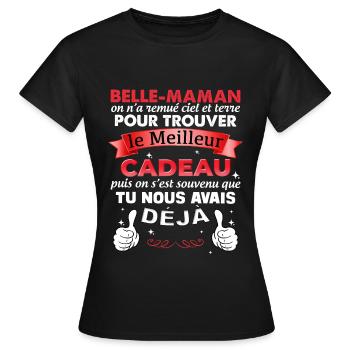 Cadeau Belle-Mère Humour Meilleur Cadeau - T-shirt Femme - noir - Devant - AI Model Female 172 dark (172cm)