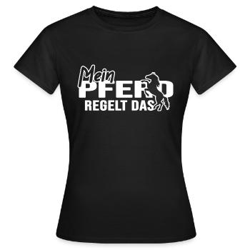 Reiten "Pferd regelt" Springreiter Galopp - Frauen T-Shirt - Schwarz - Vorne - AI Model Female 172 dark (172cm)