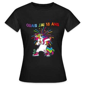 Licorne Ouais J'Ai 18 Ans Humour Anniversaire 18 - T-shirt Femme - noir - Devant - AI Model Female 172 dark (172cm)