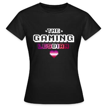 Geschenk Lesbe Gamerin lesbisch Gaming 8bit - Frauen T-Shirt - Schwarz - Vorne - AI Model Female 172 dark (172cm)