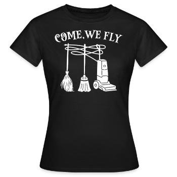 Halloween Witch Witch’s Broom Come We Fly - T-shirt Femme - noir - Devant - AI Model Female 172 dark (172cm)