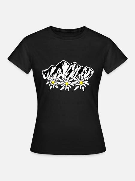 Berge und Edelweiss - Frauen T-Shirt - Schwarz
