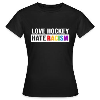 Hockey sur gazon hockey « J'aime le hockey, je déteste le racisme » - T-shirt Femme - noir - Devant - AI Model Female 172 dark (172cm)
