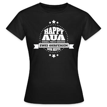 HAPPY AUA - Frauen T-Shirt - Schwarz - Vorne - AI Model Female 172 dark (172cm)