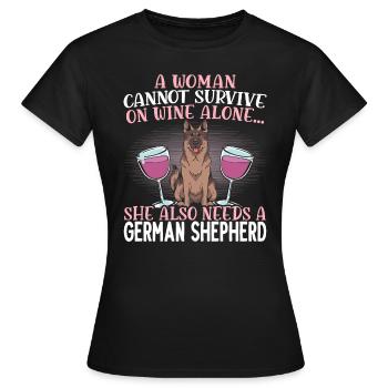 A Girl And Her German Shepherd Dog Mama Puppy - Women's T-Shirt - black - Front - AI Model Female 172 dark (172cm)