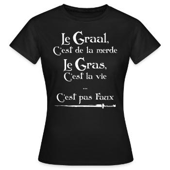 Gras Graal Citation Karadoc Perceval - T-shirt Femme - noir - Devant - AI Model Female 172 dark (172cm)