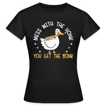 Jouez avec le klaxon que vous obtenez le canard canard bonk - T-shirt Femme - noir - Devant - AI Model Female 172 dark (172cm)