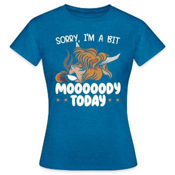 I'm A Bit Moody Today Scottist Highland Cow Lover - Women's T-Shirt - antique blue sapphire heather - Front - AI Model Female 172 dark (172cm)