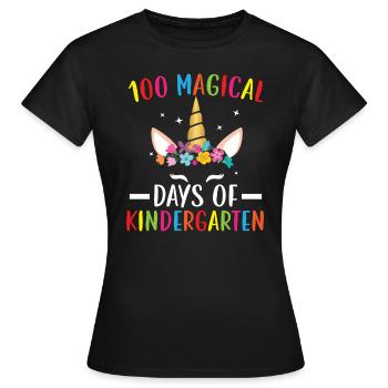 100 jours magiques d'amoureux des licornes à la maternelle - T-shirt Femme - noir - Devant - AI Model Female 172 dark (172cm)