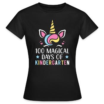 100 jours magiques d’amoureux de la licorne de maternelle - T-shirt Femme - noir - Devant - AI Model Female 172 dark (172cm)