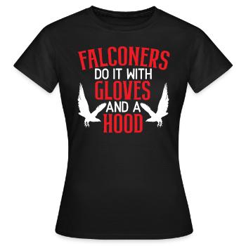 Falkner machen es mit Handschuhen und einem Kapuzenfalken - Frauen T-Shirt - Schwarz - Vorne - AI Model Female 172 dark (172cm)