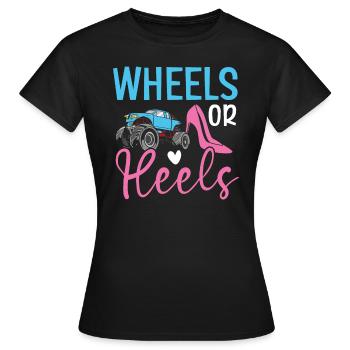 Räder oder Fersen Baby Ankündigung Geschlecht Enthüllung - Frauen T-Shirt - Schwarz - Vorne - AI Model Female 172 dark (172cm)