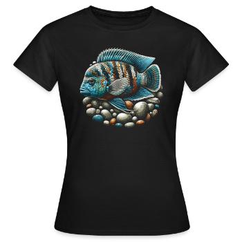 Cichlid Fish Lover Aquarium d’aquariophilie d’eau douce - T-shirt Femme - noir - Devant - AI Model Female 172 dark (172cm)
