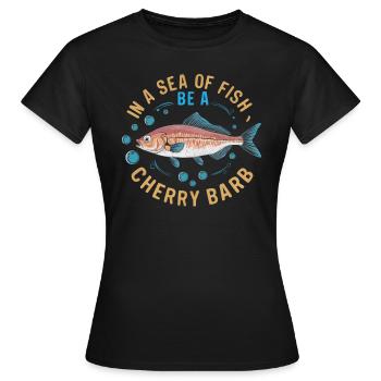 Cerise, Barbe, Poisson, Aquarium, Eau douce, Aquariophilie, - T-shirt Femme - noir - Devant - AI Model Female 172 dark (172cm)