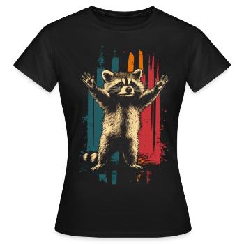 Raton laveur aux bras tendus - T-shirt Femme - noir - Devant - AI Model Female 172 dark (172cm)