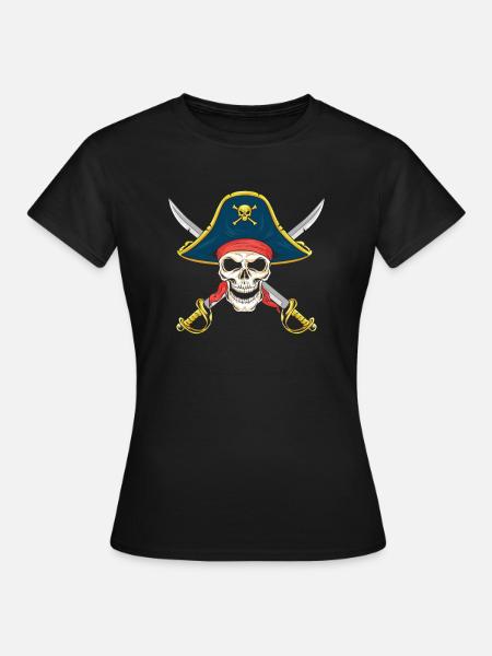 Pirat Totenkopf Säbel Räuber Meer Schiff Geschenk - Frauen T-Shirt - Schwarz