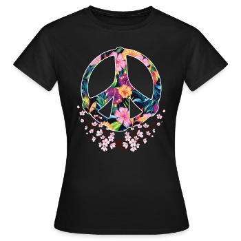 Peace Friedens Anti Krieg | Buntes Blumiges Design - Frauen T-Shirt - Schwarz - Vorne - AI Model Female 172 dark (172cm)