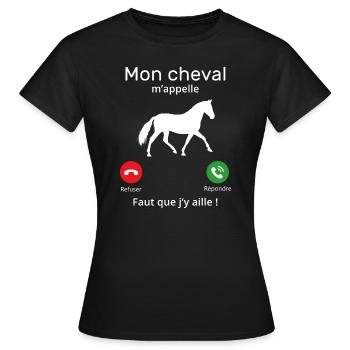 Mon cheval m'appelle faut quẹ j’y aille T-shirt - T-shirt Femme - noir - Devant - AI Model Female 172 dark (172cm)