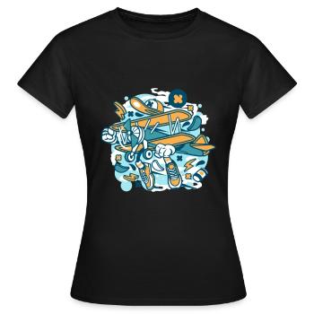 Caricature d'avion - T-shirt Femme - noir - Devant - AI Model Female 172 dark (172cm)
