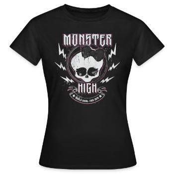 Monster High™ World Ghoul Tour Totenkopf-Design - Frauen T-Shirt - Schwarz - Vorne - AI Model Female 172 dark (172cm)