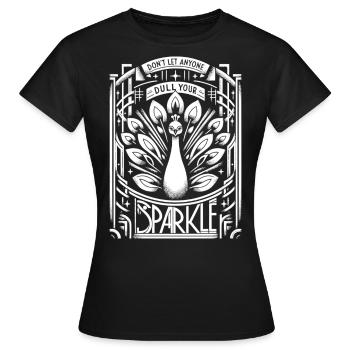 Art-Déco Meisterwerk: Weißer Pfau - Frauen T-Shirt - Schwarz - Vorne - AI Model Female 172 dark (172cm)