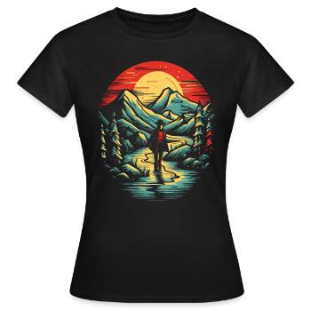 Der einsame Wanderer - Frauen T-Shirt - Schwarz - Vorne - AI Model Female 172 dark (172cm)