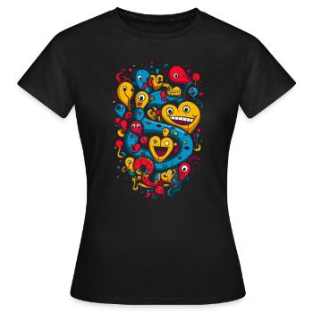 Verspielte Herz-Luftblasen und Monster - Frauen T-Shirt - Schwarz - Vorne - AI Model Female 172 dark (172cm)